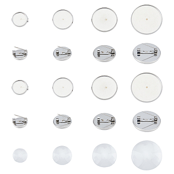 DIY Blank Dome Brooch Making Kit, Including 304 Stainless Steel Brooch Settings, Glass Cabochons, Stainless Steel Color, 64Pcs/box