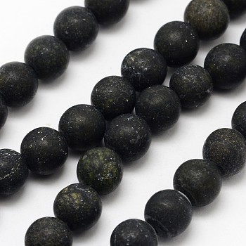 Natural Serpentine/Green Lace Stone Beads Strands, Frosted, Round, 4mm, Hole: 0.8mm, about 90pcs/strand, 14.1 inch
