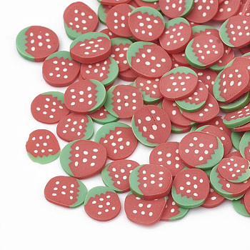 Handmade Polymer Clay Nail Art Decoration, Fashion Nail Care, No Hole, Fruit, Strawberry, Indian Red, 4~7x4~6x0.1~3mm