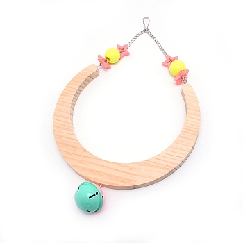 Wooden Swing, with Iron Cable Chain, Clasp & Random Color Bell, Moon, Yellow, 345mm