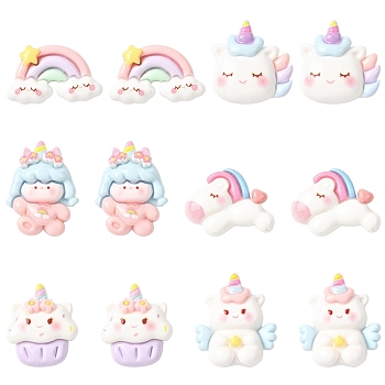 20Pcs Opaque Resin Cabochons, Unicorn, Mixed Color, 17~27x21~28x7~8mm