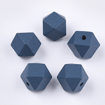 Painted Natural Wooden Beads, Faceted, Polygon, Steel Blue, 19~20x19~20x19.5~20.5mm, Hole: 4mm