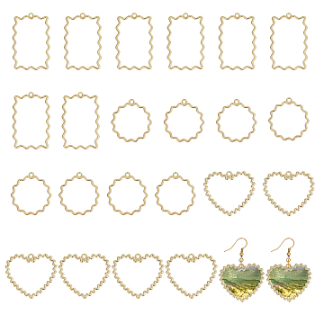 24PCS 3Style Golden Plated Alloy Pendants, Mixed Shapes, 29.5~41.5x26.5~33.5x2mm, Hole: 1.8mm