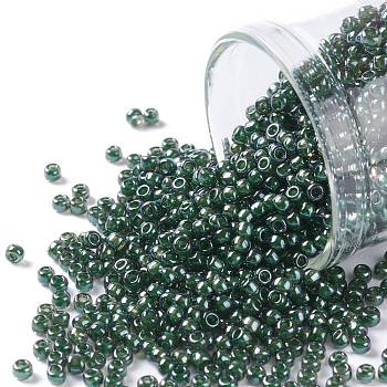 TOHO Round Seed Beads, Japanese Seed Beads, (373) Inside Color Black Diamond/Dk Green, 11/0, 2.2mm, Hole: 0.8mm, about 5555pcs/50g