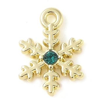 Alloy with Rhinestone Pendants, Snowflake, Golden, Green, 13x9.5x2.5mm, Hole: 1.2mm