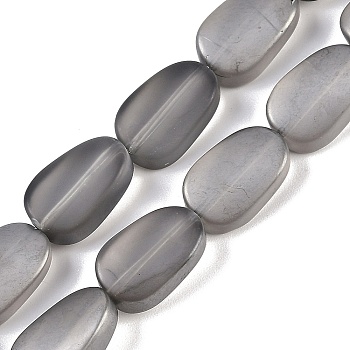 Electroplate Glass Beads Strands, Frosted, Oval, Gray, 14x9x4.5mm, Hole: 1mm, about 50pcs/strand, 27.17 inch(69cm)