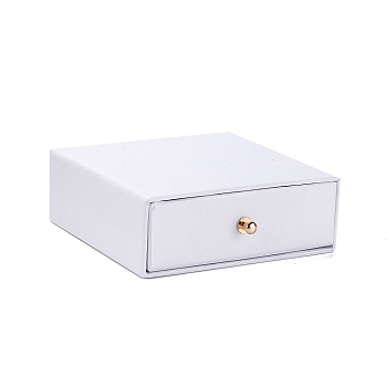 Square Paper Drawer Jewelry Set Box, with Brass Rivet, for Earring, Ring and Necklace Gifts Packaging, White, 10x10x3~3.2cm