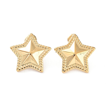 304 Stainless Steel Stud Earrings, Star, Real 14K Gold Plated, 20.5x21.5mm