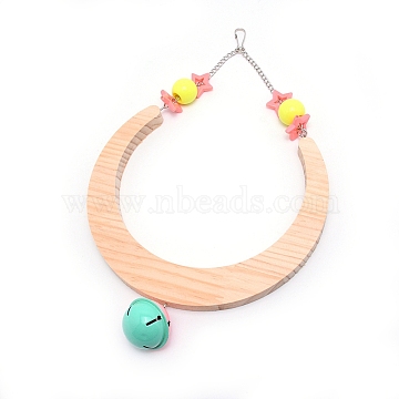 Wooden Swing, with Iron Cable Chain, Clasp & Random Color Bell, Moon, Yellow, 345mm(AJEW-WH0017-61B)
