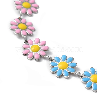 Enamel Daisy Link Chain Necklace(NJEW-P220-01P-07)-2