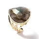 Natural Stone Teardrop Open Cuff Ring with Clear Cubic Zirconia(RJEW-G257-06G)-4