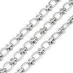Tarnish Resistant 304 Stainless Steel Link Chain, Unwelded, with Spool, Textured, Stainless Steel Color, 9.8x7x1.5mm(CHS-H028-03P-02)
