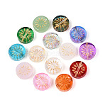 Baking Paint Transparent Glass Beads, Flat Round, Golden Metal Enlaced, Mixed Color, 13x4~4.5mm, Hole: 1.4mm(X-DGLA-N018-19)