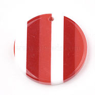 Resin Pendants, Flat Round with Stripe Pattern, Red, 29.5x4mm, Hole: 1.5mm(CRES-T008-31A)