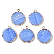 Synthetic Sodalite Pendants, with Golden Plated Brass Edge and Loop, Flat Round, 25x21x3.5mm, Hole: 2mm(G-Q998-010D)