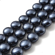 Electroplated Shell Pearl Beads Strands, Polished, Flat Round, Midnight Blue, 14x9.5~10mm, Hole: 0.4mm, about 27pcs/strand, 15.55 inch(39.5cm)(BSHE-G027-03B)