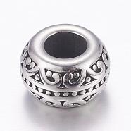 304 Stainless Steel European Beads, Large Hole Beads, Rondelle, Antique Silver, 12x7mm, Hole: 5.5mm(STAS-P173-029AS)