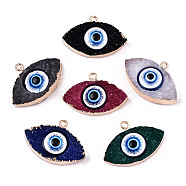 Druzy Resin Pendants, with Edge Light Gold Plated Iron Loops, Evil Eye, Mixed Color, 20x30x8mm, Hole: 2mm(RESI-S383-081B)