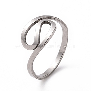 201 Stainless Steel Wave Finger Ring, Hollow Wide Ring for Women, Stainless Steel Color, US Size 6 1/2(16.9mm)(RJEW-J051-31P)