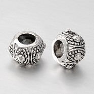 Carved Rondelle Alloy European Beads, Large Hole Beads, Antique Silver, 11x7mm, Hole: 5mm(MPDL-E040-56AS)