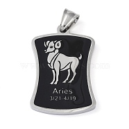 304 Stainless Steel Pendants, with Enamel, Stainless Steel Color, Rectangle with Constellation, Aries, 39x26x3mm, Hole: 7x3mm(STAS-O008-01C)