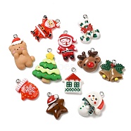 Opaque Resin Pendants, Christmas Charms with Platinum Plated Iron Loops, Christmas Bell & Gloves & Santa Claus, Mixed Shapes, Mixed Color, 19~31.5x16~24.5x5.5~9mm, Hole: 2mm, about 11pcs/bag(RESI-P027-03M)