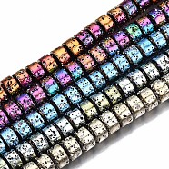 Electroplated Natural Lava Rock Beads Strands, Flat Round, Bumpy, Mixed Color, 8.5x6mm, Hole: 1mm, about 67pcs/strand, 15.63 inch(39.7cm)(G-T114-77)