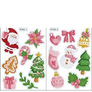DIY Christmas Theme Diamond Painting Sticker Kit, Including Resin Rhinestones Bag, Diamond Sticky Pen, Tray Plate and Glue Clay, Bowknot, 180x130mm, 2 Sheet/set(XMAS-PW0001-136A)