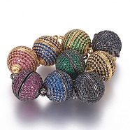 Brass Micro Pave Cubic Zirconia Magnetic Clasps with Loops, Round, Mixed Color, 18.5x14mm, Hole: 1.2mm(ZIRC-L075-49D)