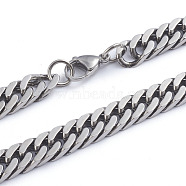 Men's 304 Stainless Steel Diamond Cut Cuban Link Chain Necklaces, with Lobster Claw Clasps, Stainless Steel Color, 24.72 inch(62.8cm)(NJEW-L173-002A-P)