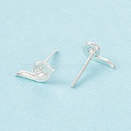 Brass Stud Earring Finding, Earring Settings for Half Drilled Beads, Snail, Cadmium Free & Lead Free, Long-Lasting Plated, 925 Sterling Silver Plated, 5x10mm, Inner Diameter: 3mm, Pin: 0.8mm(KK-A172-22S)