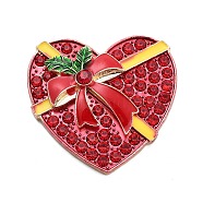 Christmas Alloy Rhinestone Cabochons, with Enamel, Golden, Heart, 33x35x6mm(FIND-U016-03G-03)