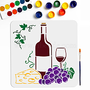 US 1Pc PET Hollow Out Drawing Painting Stencils, for DIY Scrapbook, Photo Album, with 1Pc Art Paint Brushes, Grape, 300x300mm(DIY-MA0004-24C)