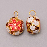 Iron Pendants, with Enamel Flower Pattern, Hollow, Red, 19~20x14.5x12mm, Hole: 4.5mm(IFIN-TAC0005-01F)
