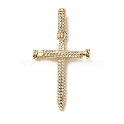 Rack Plating Brass Micro Pave Clear Cubic Zirconia Pendants, Long-Lasting Plated, Lead Free & Cadmium Free, Cross, Real 18K Gold Plated, 42x23x6.5mm, Hole: 3.5x6mm(KK-B092-05G)