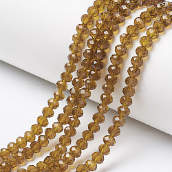Glass Beads Strands, Faceted, Rondelle, Dark Goldenrod, 3x2mm, Hole: 0.8mm, about 150~155pcs/strand, 15~16 inch(38~40cm)(EGLA-A034-T2mm-D02)