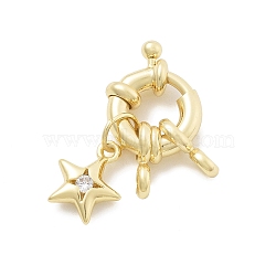 Brass Clear Cubic Zirconia Spring Ring Clasps, Star, Real 18K Gold Plated, 23mm(KK-G528-02G)