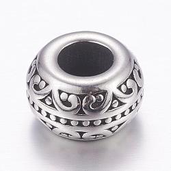 304 Stainless Steel European Beads, Large Hole Beads, Rondelle, Antique Silver, 12x7mm, Hole: 5.5mm(STAS-P173-029AS)