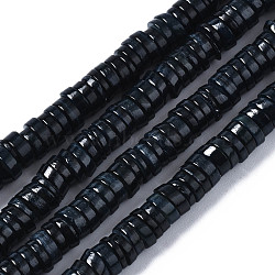 Natural Freshwater Shell Beads Strands, Dyed, Flat Round/Disc, Heishi Beads, Black, 5~6x1~2mm, Hole: 1mm, about 205~215pcs/strand, 15.35 inch(39cm)(SHEL-S278-025A)
