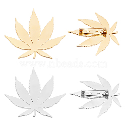 Unicraftale 4Pcs 2 Colors Leaf Brooch, 201 Stainless Steel Lapel Pin for Backpack Clothes, Golden & Stainless Steel Color, 46x52.5x7.5mm, Pin: 0.7mm, 2pcs/color(STAS-UN0034-82)