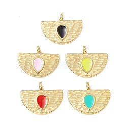 Vacuum Plating 304 Stainless Steel Enamel Pendants, Light Gold, Fan with Teardrop, Mixed Color, 15.5x20x4mm, Hole: 2.4mm(STAS-G255-17G)
