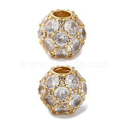 Brass Beads, with Glass, Round, Real 18K Gold Plated, 12.5x11mm, Hole: 4mm(KK-S512-02G)