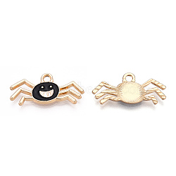 Light Gold Plated Alloy Pendants, with Enamel, Spider, Black, 10.5x22x2mm, Hole: 2mm(ENAM-T009-13A)