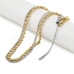 Stainless Steel Ball Chain Multi Layered Necklaces for Women, Golden & Stainless Steel Color, 16.26 inch(41.3cm), 4mm(NJEW-D088-02G-02)