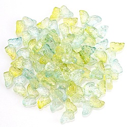 Baking Paint Glass Beads, Two Tone, Butterfly, Green Yellow, 8x15x5mm, Hole: 1mm(DIY-TAC0013-17G)