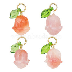 Olycraft 4Pcs Natural Agate Pendants, Flower Charms with Leaf, Golden, 16~17x10.5~11.5x11.5~12mm(G-OC0005-53)