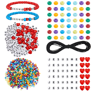 DIY Bracelets Making Kit, Including Plastic & Acrylic Beads, Polyester Elastic Cord, Mixed Color, 6x6mm, Hole: 3.8mm
