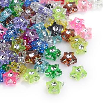 Plating Transparent Acrylic Beads, Silver Metal Enlaced, Star, Mixed Color, 9x8.5x4mm, Hole: 1mm, about 3000pcs/500g