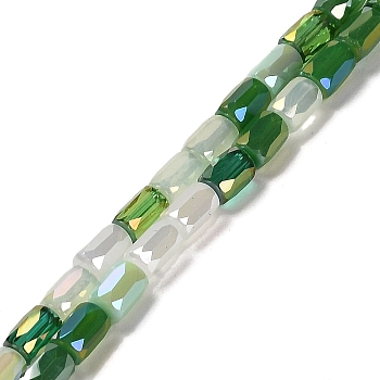 Electroplate Glass Beads Strands, Faceted, Column, Lime Green, 6~6.5x4mm, Hole: 0.8mm, about 80pcs/strand, 20.12~20.24 inch(51.1~51.4cm)