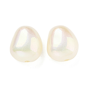 Spray Painted ABS Plastic Beads, Imitation Pearl, Oval, Dyed, AB Color Plated, White, 16x13.5x10mm, Hole: 2mm